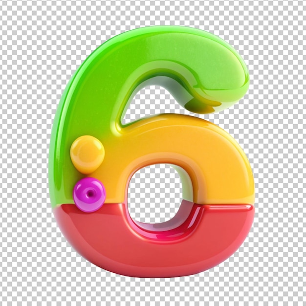 PSD arabic number 6 symbol colorful plastic isolated