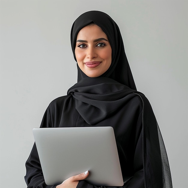 Arabic woman holding an apple laptop