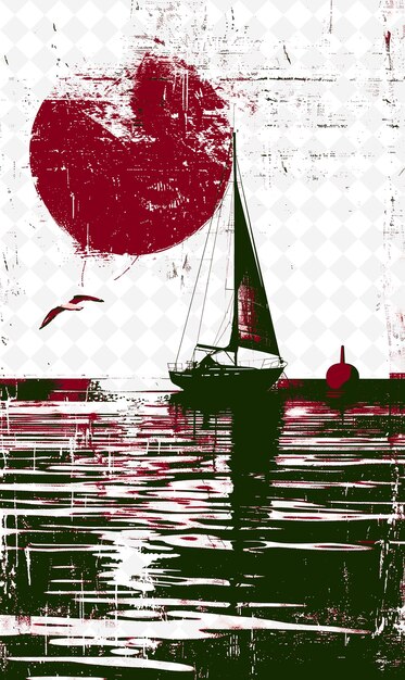 PSD araruama lagoon scene with a sailboat and a seagull a red bu illustration brazilian life and culture