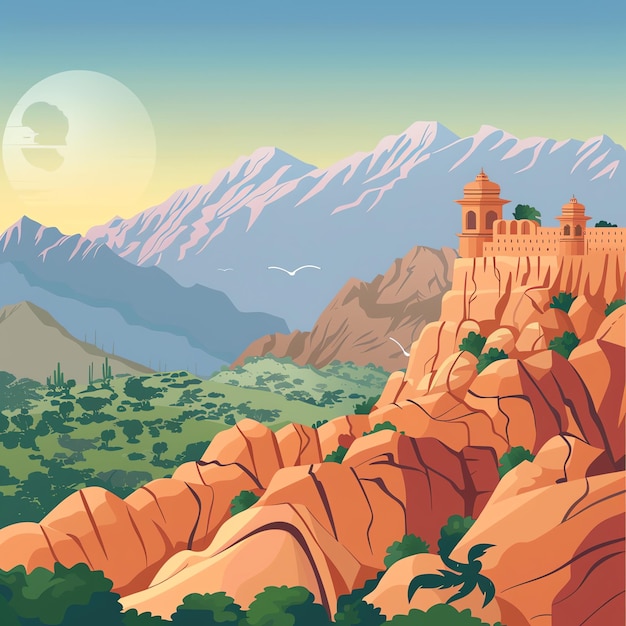 PSD aravalli range indian illustration