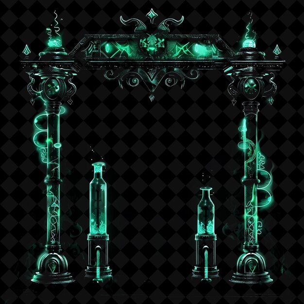 Arcane Alchemical Laboratory Entrance With Retorts and Elixi PNG Y2K Shape Neon Color Collection