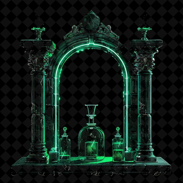 Arcane Alchemical Laboratory Entrance With Retorts and Elixi PNG Y2K Shape Neon Color Collection