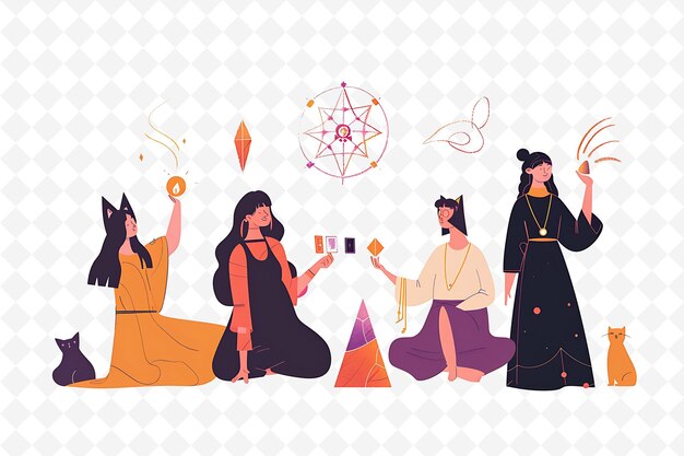 PSD arcane characters practicing divination design is spiritual flat illustration festival theme art