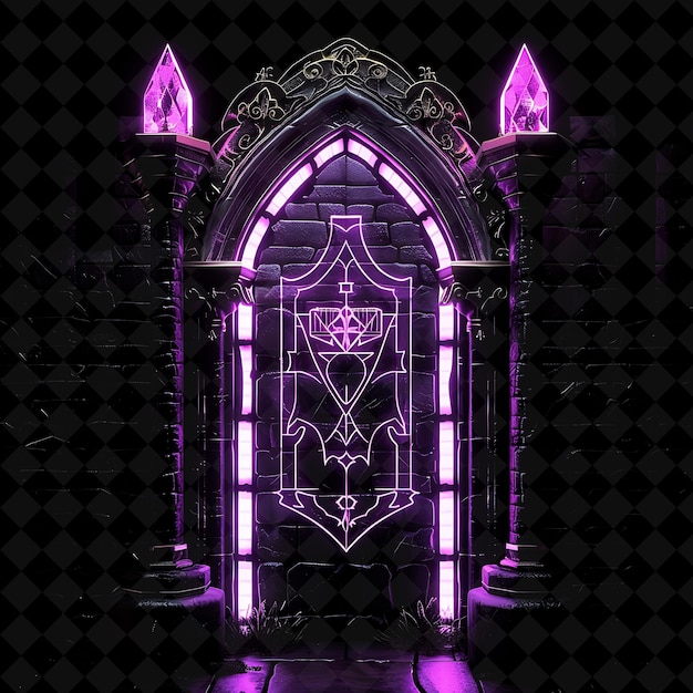 Arcane Medieval Castle Entrance With Heraldry and Suit of Ar PNG Y2K Shape Neon Color Collection