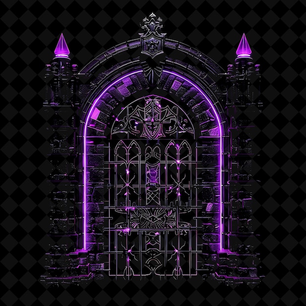 Arcane Medieval Castle Entrance With Heraldry and Suit of Ar PNG Y2K Shape Neon Color Collection