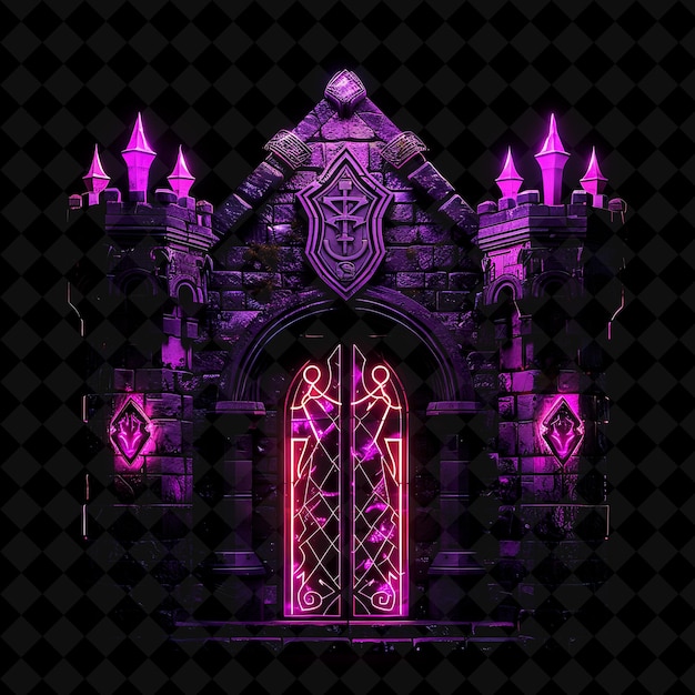 Arcane Medieval Castle Entrance With Heraldry and Suit of Ar PNG Y2K Shape Neon Color Collection