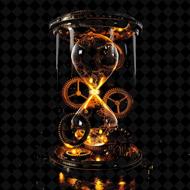 Arcane Time Rift With Clockwork Gears and Hourglass Symbols PNG Y2K Shape Neon Color Collection