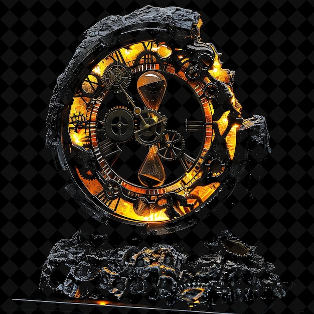 Arcane Time Rift With Clockwork Gears and Hourglass Symbols PNG Y2K Shape Neon Color Collection