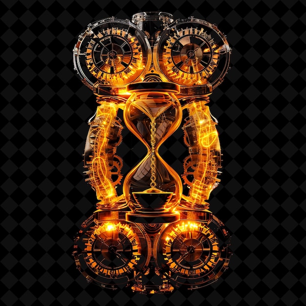 Arcane Time Rift With Clockwork Gears and Hourglass Symbols PNG Y2K Shape Neon Color Collection