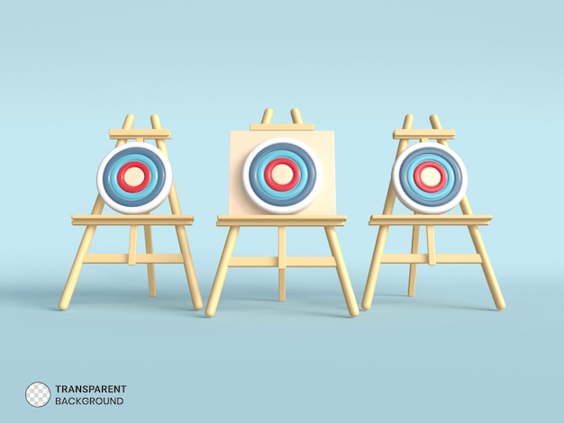 Archery arrow on easel business goal and success icon Isolated 3d render Illustration