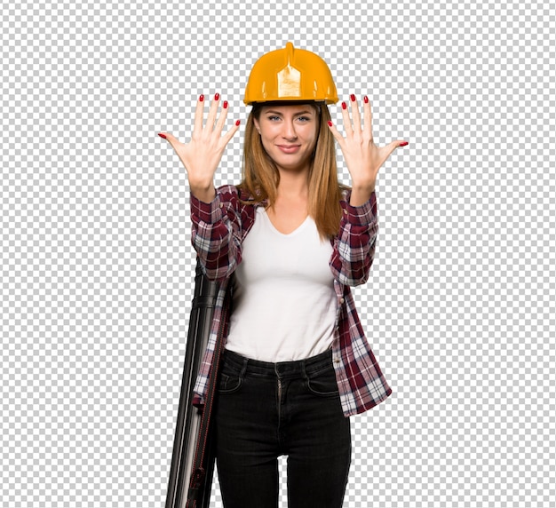 PSD architect woman counting ten with fingers