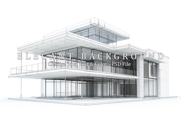 Architectural Wireframe Rendering of a Modern House