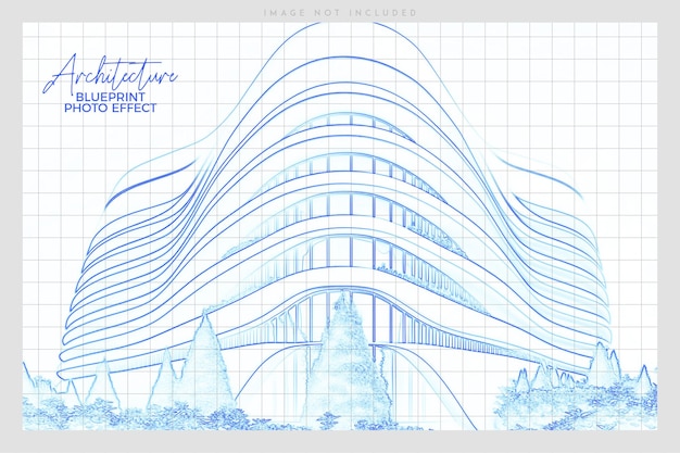 Architecture real sketch and blueprint photo effect