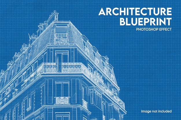 Architecture sketch and blueprint photo effect