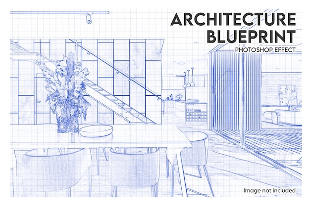 Architecture sketch and blueprint photo effects