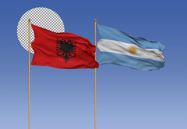 Argentina and Albania Wavy Flags Together Bilateral Relations 3D Rendering