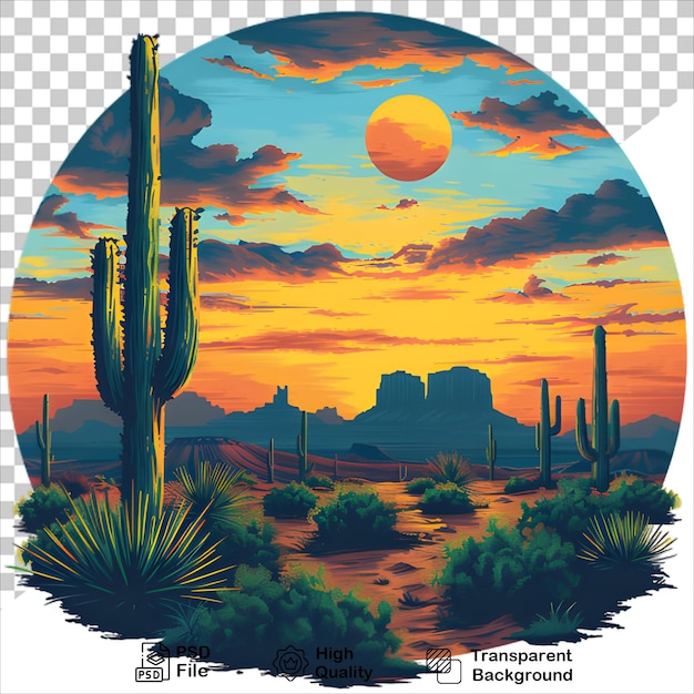 PSD arizona desert rocks and cactus sunset tshirt design