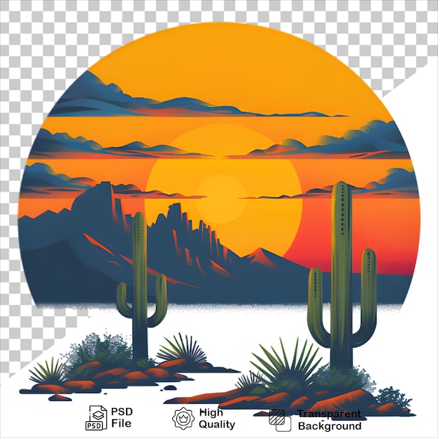 PSD arizona desert rocks and cactus sunset tshirt design