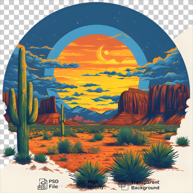 PSD arizona desert rocks and cactus sunset tshirt design