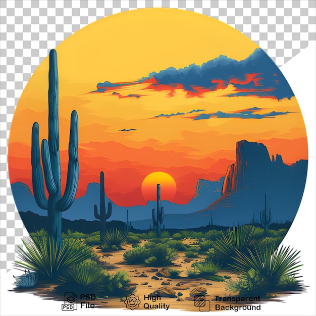 PSD arizona desert rocks and cactus sunset tshirt design