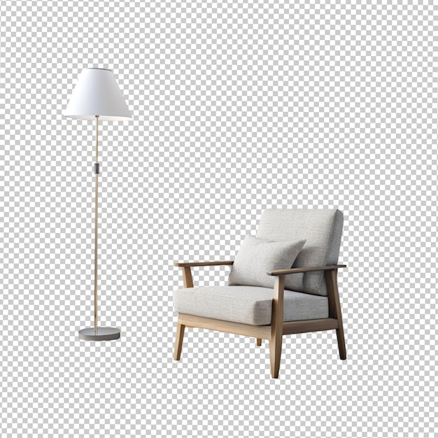 arm chair with pillow floor lamp on transparent background