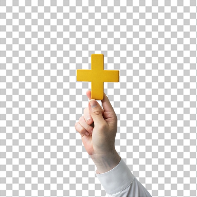 arm raised and holding cross icon