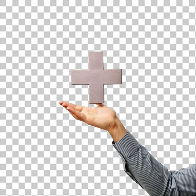 arm raised and holding cross icon