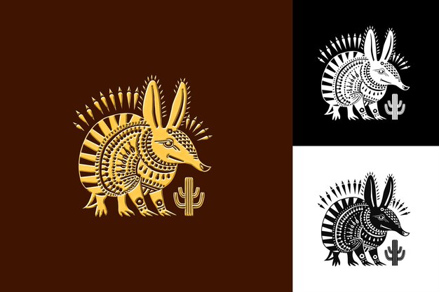 PSD armadillo icon armored emblem with southwestern border tough illustration animal vector art design