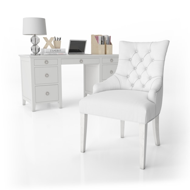 Armchair and writing desk with office supplies