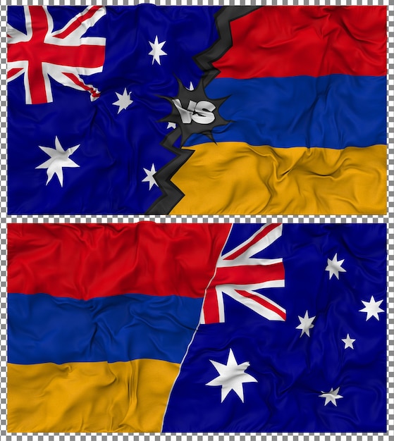 Armenia vs Australia Half Combined Flag Cloth Bump Texture 3D Rendering