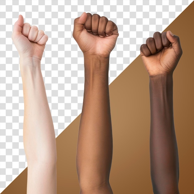 PSD arms raising of 3 mixed races people finger person adult