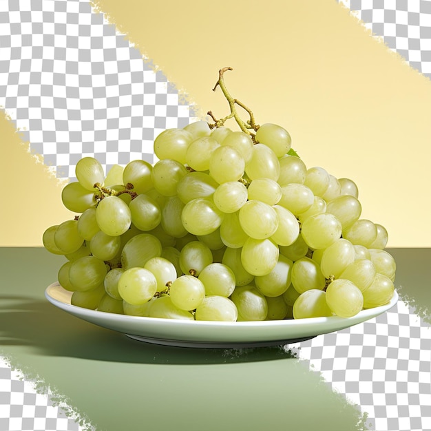 Arrange clusters of white grapes on a plate transparent background