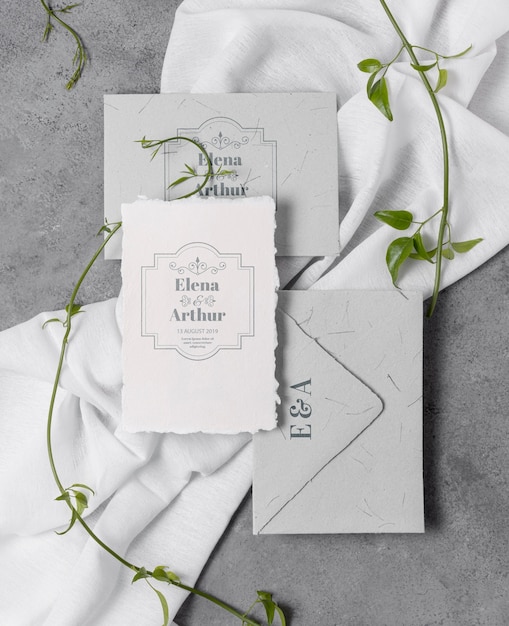 Arrangement of elegant wedding mock-up cards