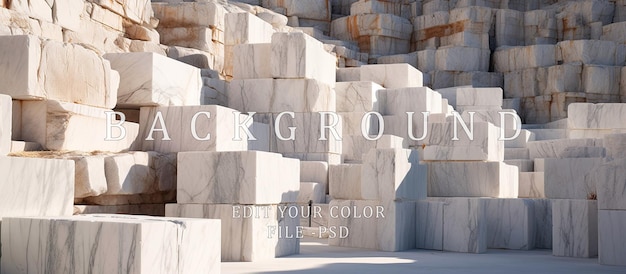 Arrangement of large marble stone boxes in a marble quarry