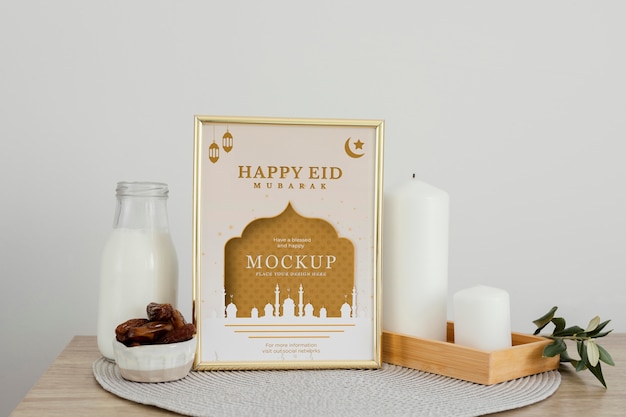 Arrangement of mock-up ramadan frame indoors