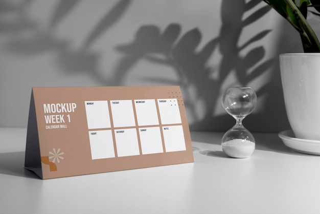 Arrangement of mock-up table calendar indoors