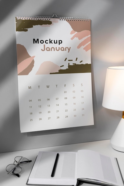 Arrangement of mock-up wall calendar indoors