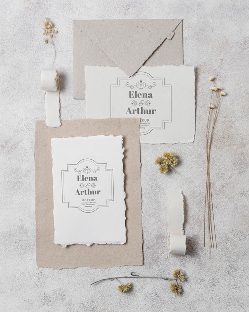 Arrangement of wedding mock-up cards