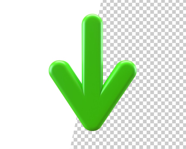 Arrow down direction green icon 3d