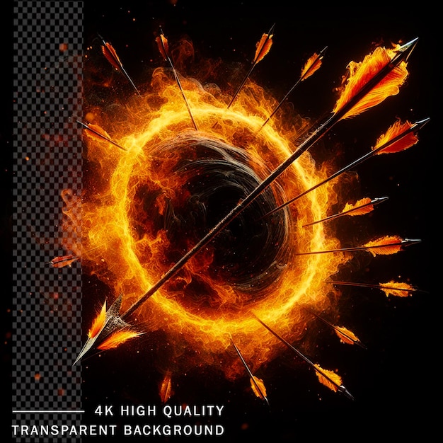 Arrow in fire on transparent background