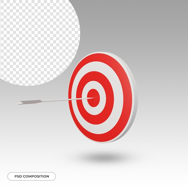 Arrow hitting the target isolated in 3d rendering