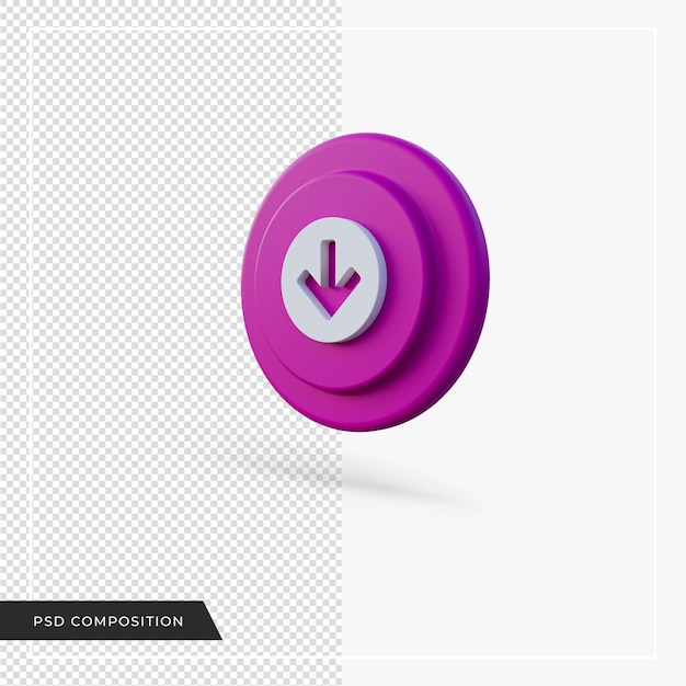 Arrow pointing down voilet round icon 3d render