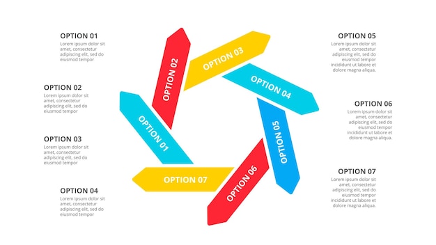 Arrows cycle infographic with 7 options Flat illustration for data visualization and analysis