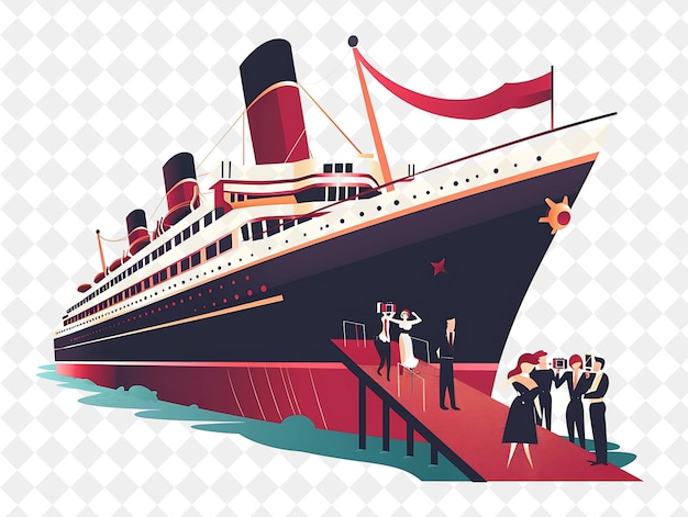 PSD art deco cruise ship with hollywood starlet characters havin people life style flat illustration