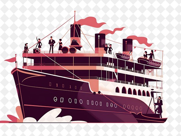 Art Deco Cruise Ship With Hollywood Starlet Characters Havin People Life Style Flat Illustration