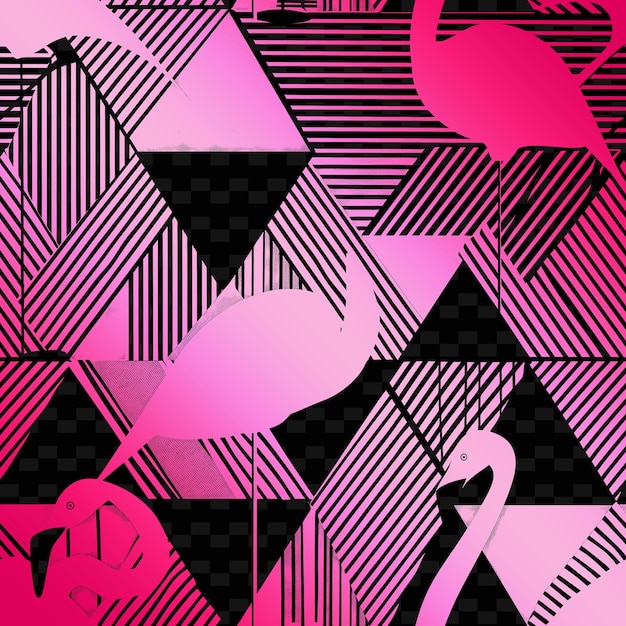 Art Deco Pattern With Kind of Flamingo Icon and Geometric Li Nature Inspired Abstract Outline Art