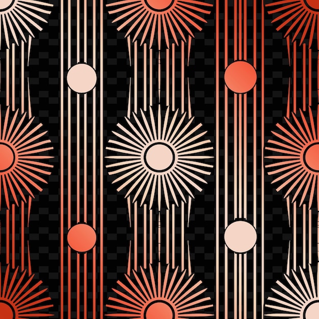 PSD art deco streamlined pattern with sun icon and symmetrical l nature inspired abstract outline art