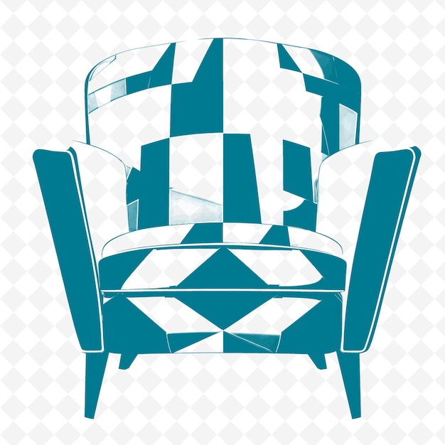 Art Deco Style Armchair With Black and White Geometric Patte PNG Outline Flat Illustration Designs