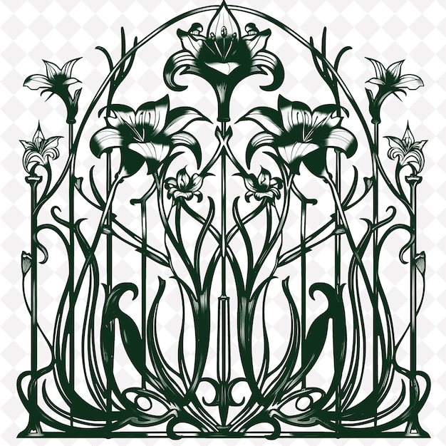 PSD art nouveau chic trellis made from cast iron flowing design outline natural decorative design