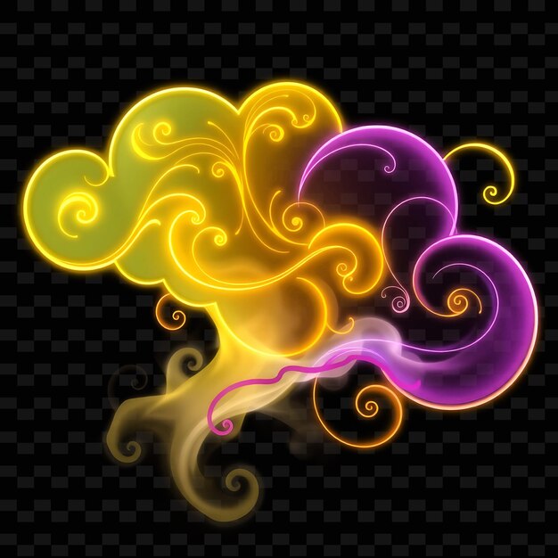 Art Nouveau Cloud Stylized With Flowing Lines Organic Patterns and Decorative_Isolated_Neon_Object